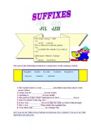 English Worksheet: SUFFIXES -ful, -less