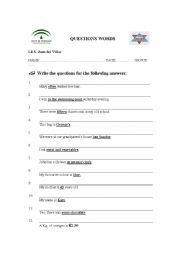 English worksheet: Question Words