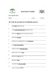 English Worksheet: Question Words