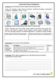 English Worksheet: Group Session about means of communication