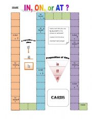 English Worksheet: In, On, OR At Boardgame 