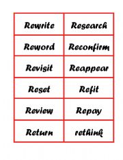 English Worksheet: Prefixes re word and definition match