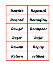 English worksheet: Prefixes re word and definition match