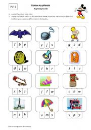 English Worksheet: I Know My Phonics Beginning Sounds 7/12