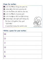 English Worksheet: Poem for mother