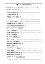 English Worksheet: Question words