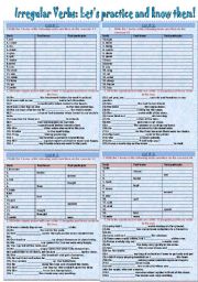 English Worksheet: IRREGULAR VERBS learning. there are 4 lists and 60 verbs.