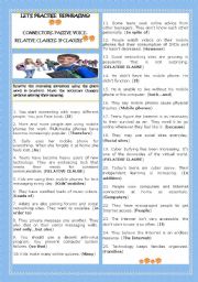 English Worksheet: LETS PRACTISE REPHRASING! CONNECTORS,PASSIVE VOICE, RELATIVE CLAUSES AND IF-CLAUSES 