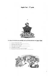 English worksheet: test 7th graders