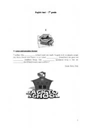 English worksheet: test 7th graders ( students with special needs)