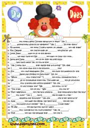 English Worksheet: Do or Does - Negative & Interrogative sentences, B&W version included