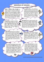 English Worksheet: Common dreams meanings