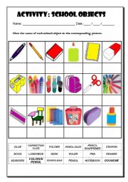 English worksheet: Learning the school objects