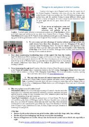 English Worksheet: things to do and places to see in London - advice and suggestion