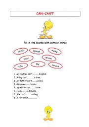 English worksheet: CAN-CANT