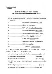 English worksheet: past simpe exam