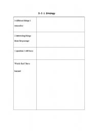 English worksheet: 3-2-1 reading strategy