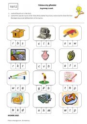 English Worksheet: I Know My Phonics Beginning Sounds 10/12