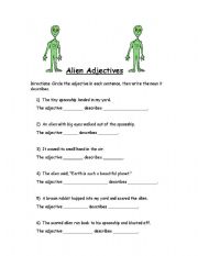 English worksheet: Alien Adjectives