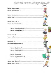English Worksheet: What can they do..?