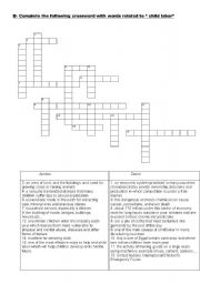 English worksheet: child labor crossword