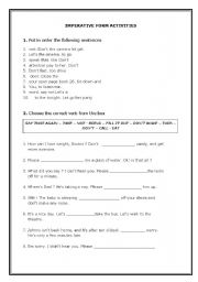 English Worksheet: IMPERATIVE FORM