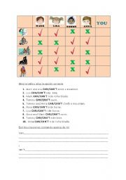 English worksheet: CAN/CANT