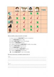 English Worksheet: CAN/CANT
