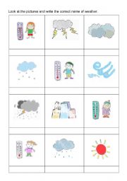 Look at the pictures and write the correct name of weather.