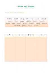 English Worksheet: Words and Sounds