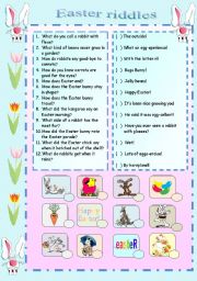 English Worksheet: Easter Riddles (key included)