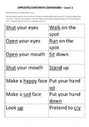 English Worksheet: Opposite/antonym commands - simple