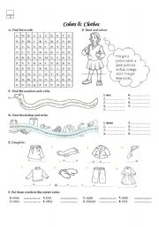 English Worksheet: colors and cothes