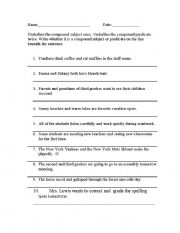 English Worksheet: Subject Predicate