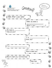 English Worksheet: greetings dialogue