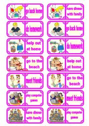 English Worksheet: Dominoes: Routines in the afternoon present simple  adverbs of frequency  vocabulary, grammar & oral skills  7 verbs  28 pieces  2 pages  editable