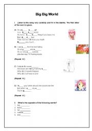 English Worksheet: Big big world