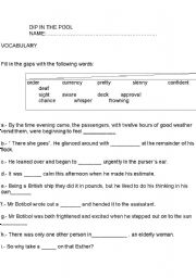 English Worksheet: Dip in the Pool - vocabulary 