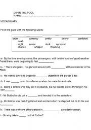 English worksheet: Dip in the Pool - vocabulary 