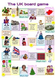 English Worksheet: The UK board game for intermediate students (fully editable)