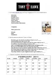 English Worksheet: Tony Hawk (famouse top skateboard) Reading and Listening (Part 1)