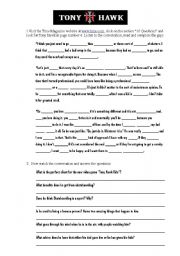 English worksheet:    	Tony Hawk (famouse top skateboard) Reading and Listening (Part 2)