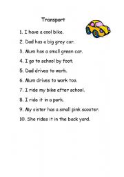 English worksheet: Transportation means