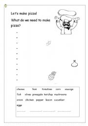 English worksheet: lets make pizza! 