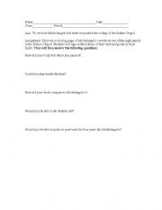 English worksheet: The Michelangelo Eperience-questions included