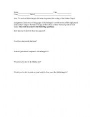 English Worksheet: The Michelangelo Eperience-questions included