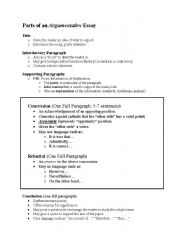 English Worksheet: Parts of argumentative essay