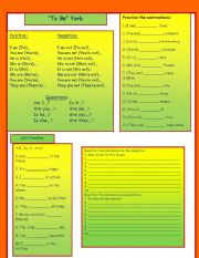 English Worksheet: To be Verb Positive, Negative, and Question Explanation and Exercises