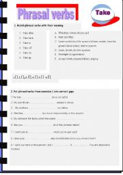 English Worksheet: Take - phrasal verbs