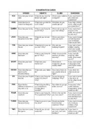 English Worksheet: CONVERSATION CARDS